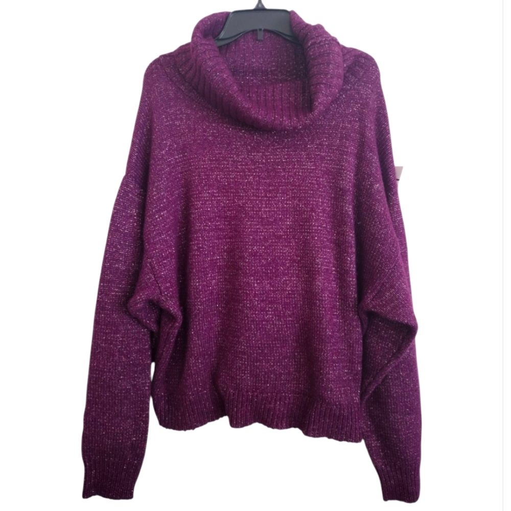 UGG Purple Cowl Neck Wool Blend Sweater With Metallic Threads Size XL